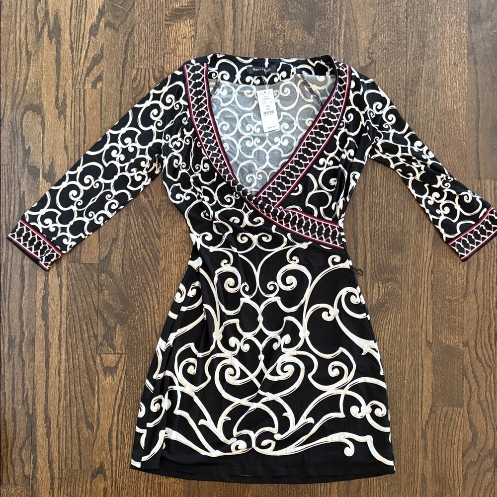 White House Black Market Black and Cream Patterned Dress NWT